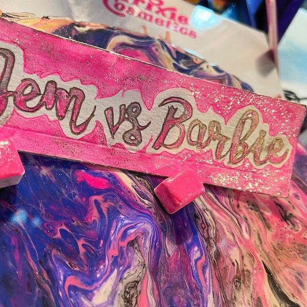 Jem vs Barbie  - handmade glittering watercolor