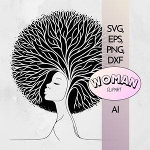 Tree Afro Woman SVG | Black Women Mother EARTH Clipart | Tree of life logo | Cricut Cutting File  | Printable Vector Digital Png Eps Ai