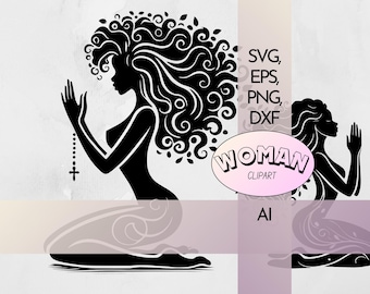 Afro goddess of prayer | 2 illustrations Woman in prayer PNG | Woman of Faith Silhouette Digital Clipart Png Eps Ai DXF