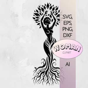 Flora Godin Vrouw Boom | Afro vrouw boom PNG | Vrouwen Empowerment zwarte vrouwen silhouet digitale Clipart Png Eps Ai DXF