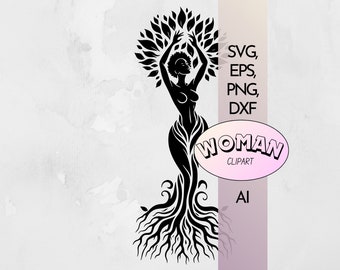 Flora Goddess Woman Tree  | Afro Woman Tree PNG | Women Empowerment Black Women Silhouette Digital Clipart Png Eps Ai DXF