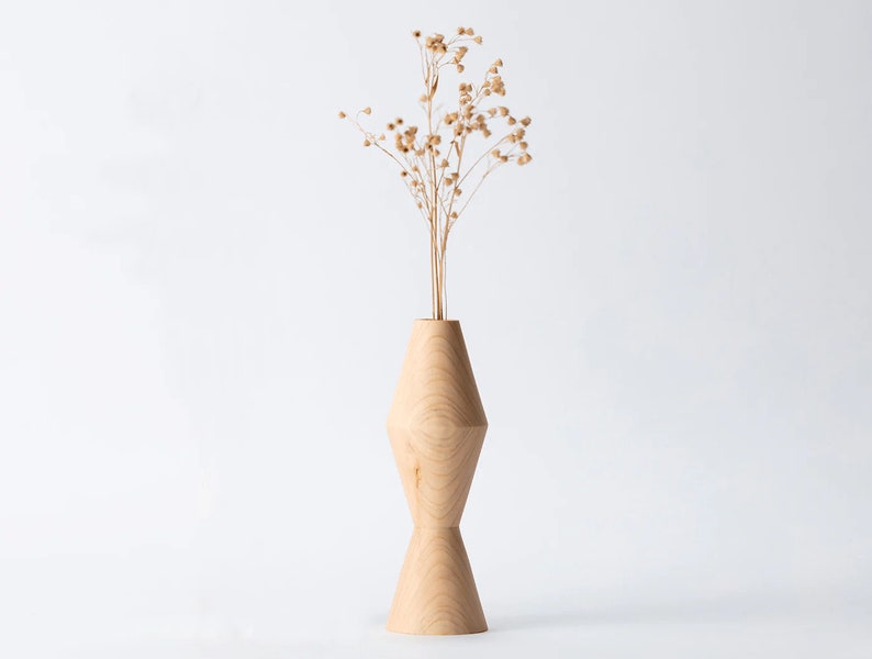 Hinoki Wooden Minimalist Vase Large Modern Kitchen Object Handmade in Japan image 1
