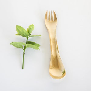 Brass Spork Elegant Dining Utensil Unique Metal Spoon Fork Combo Handcrafted Brass Cutlery image 3