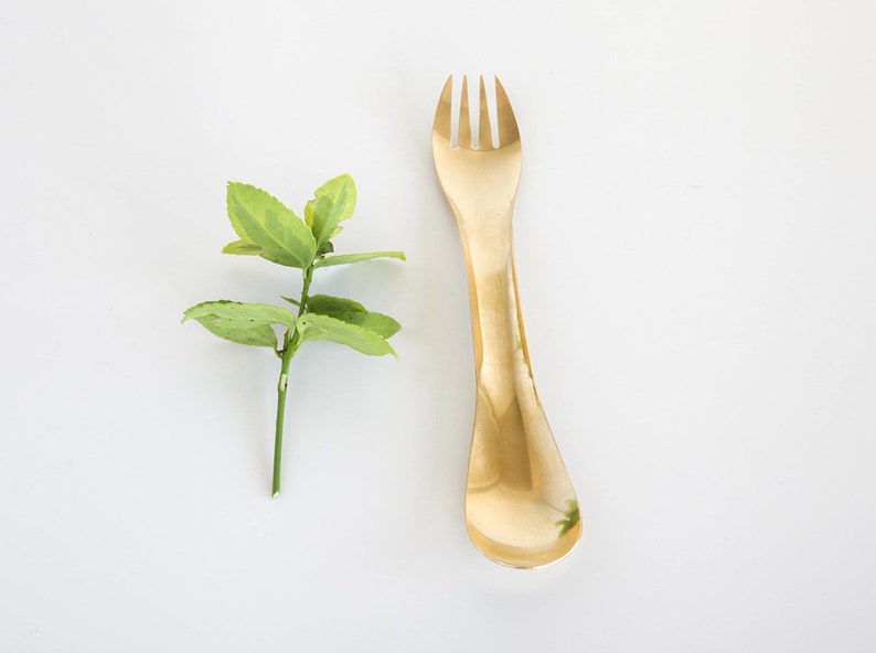 Brass Spork Elegant Dining Utensil Unique Metal Spoon Fork Combo Handcrafted Brass Cutlery image 3
