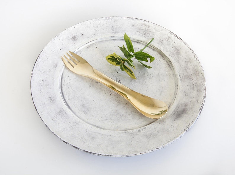 Brass Spork Elegant Dining Utensil Unique Metal Spoon Fork Combo Handcrafted Brass Cutlery image 1