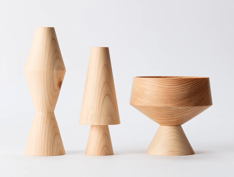 Hinoki Wooden Minimalist Vase Large Modern Kitchen Object Handmade in Japan image 3