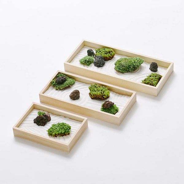 Mini Zen Garden For the Home, Authentic Set Including Moss, Sand and Rocks, Office Desk Accessories, Handmade in Japan