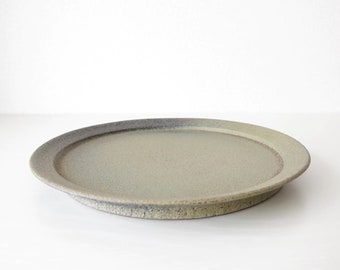Green Speckled Plate L by Mushimegane Books | Handmade Stoneware Pottery Plate | Handcrafted Ceramic Dish