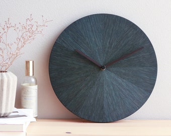 Indigo Rays Wooden Clock,  Large Wooden Wall Clock, Modern, Minimalist, Handmade Wooden Clock