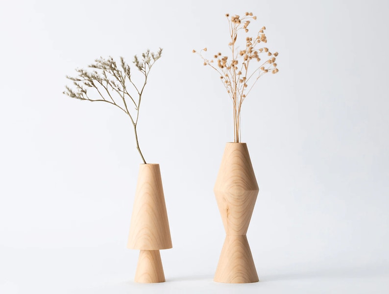 Hinoki Wooden Minimalist Vase Large Modern Kitchen Object Handmade in Japan image 4