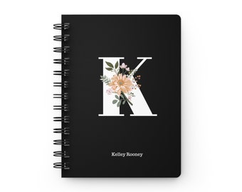 Personalized Letter and Name Black Spiral Bound Journal