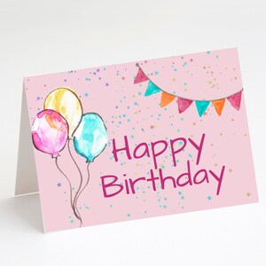 Printable Birthday Card, Pink, Girl, Happy Birthday, Instant Download, 5x7