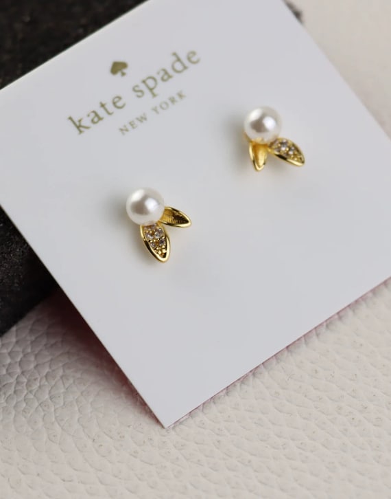 KATE SPADE Leaf Pave Freshwater Pearls Stud Earrings