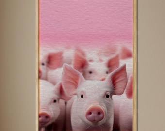 Pig Portrait Wall Art, Whimsical Farm Animal Design with Pink Background, Cute Country Inspired Decor, Playful Modern Gift, Animal Wooden