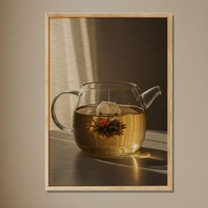 Tea Pot Wall Art, Surreal Blooming Flower Tea Decor, Dreamy Minimalist Poster, Whimsical Balcony Accent, Unique Cozy Artwork, Kitchen Gift