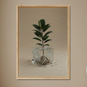 Decoración de pared con maceta de vidrio roto, ilustración minimalista de plantas, póster botánico beige