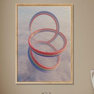 Rainbow Loops Wall Art, Surreal Infinite Rings Decor, Dreamy Colorful Poster, Whimsical Balcony Accent, Unique Fantasy Artwork