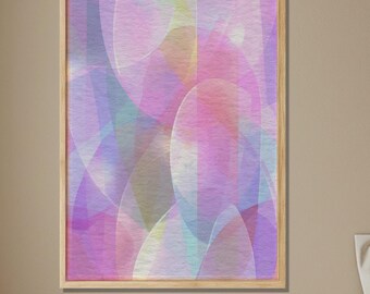 Soft Pastel Abstract Art Poster, Minimalist Layered Geometric Wall Decor Print, Serene Pink and Purple Home Design Statement Piece