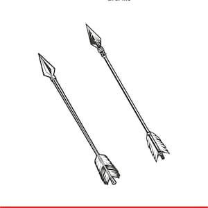 Op de afbeelding: Twee zwart-witte pijlontwerpen met bevedering. De pijlen wijzen in tegengestelde richtingen.