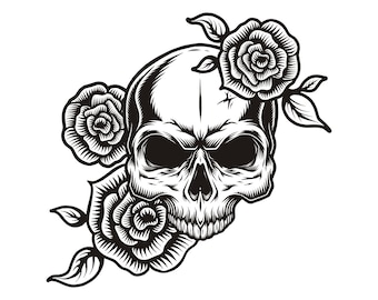 Floral Skull SVG – Gothic Skull with Roses Clipart for Cricut, Laser Cut & Tattoo Art | PNG DXF Eps Pdf Files