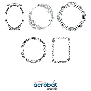 5 Elegant Frame SVG Bundle, Floral & Ornate Vector Frames for Cricut, Laser Cut Monograms, Wedding Borders, PNG PDF Dxf Eps