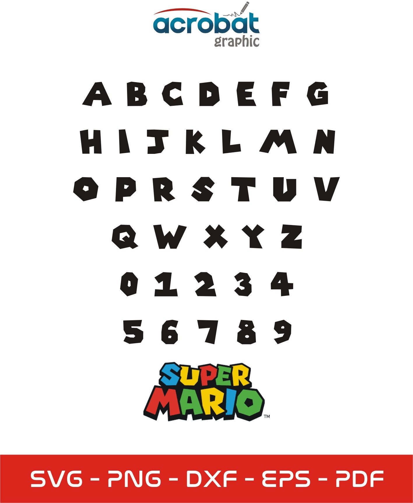 Super Mario Font Svg Super Mario Alphabet Mario Alphabet Laser Cut