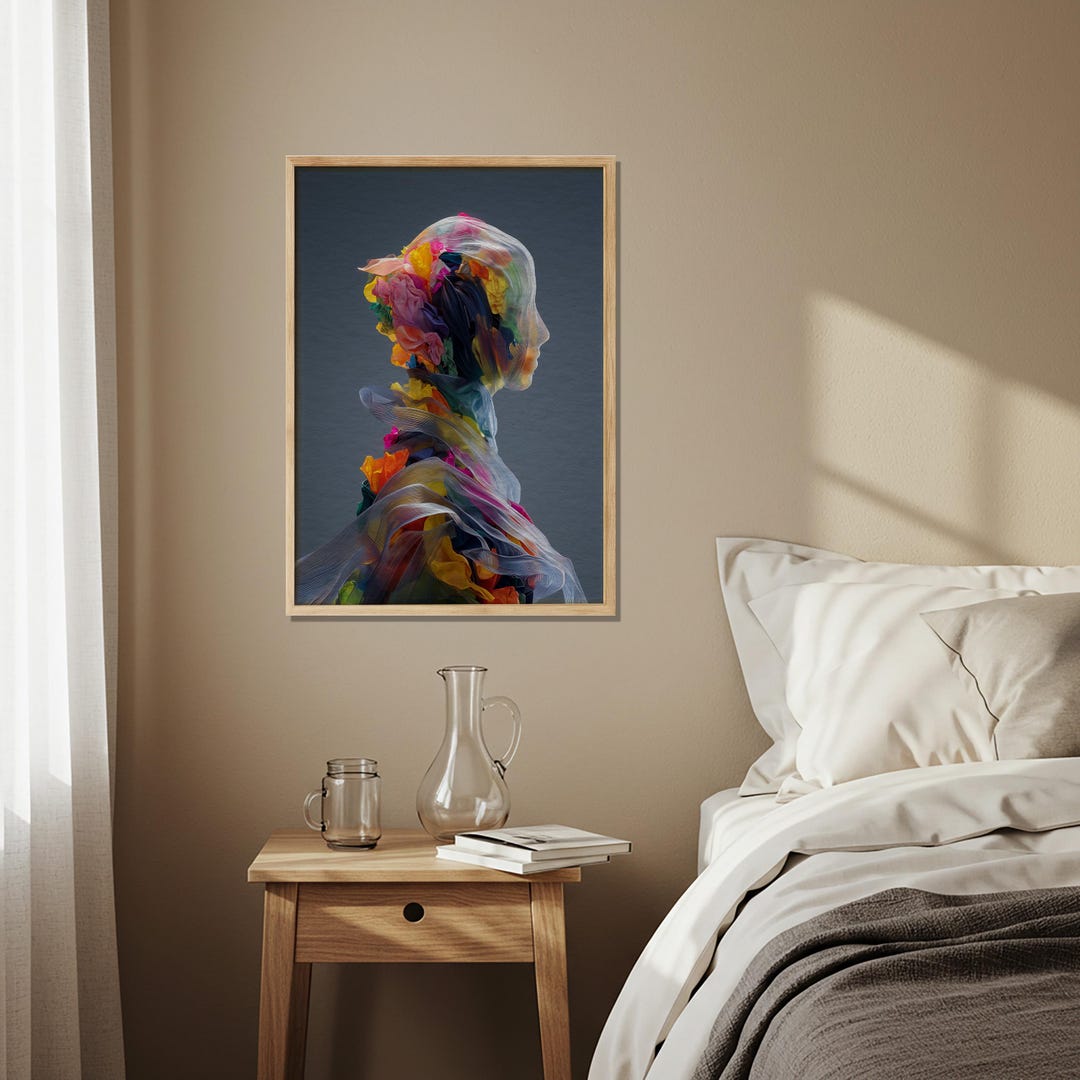 Colorful Abstract Figure Art Print, Contemporary Floral Portrait Wall ...