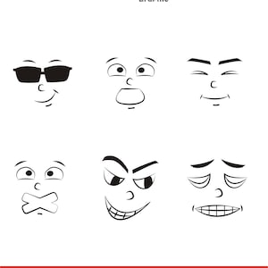 Paquete de expresiones faciales, Formas de expresiones faciales, Monograma de expresiones faciales, Vector de formas faciales, Corte láser, SVG, PDF, DXF