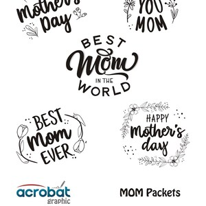 Mom Svg Bundle, Mother&#39;s Day Clipart, Best Mom Quotes, Floral Lettering Svg, Happy Mom Design, Svg, Png, Dxf, Eps, Pdf