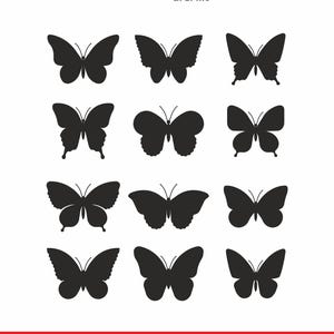 12 Butterfly Silhouette SVG Bundle, Solid Vector Insect Clipart for Cricut, Laser Cut & Sublimation, Png Dxf Eps Pdf Set