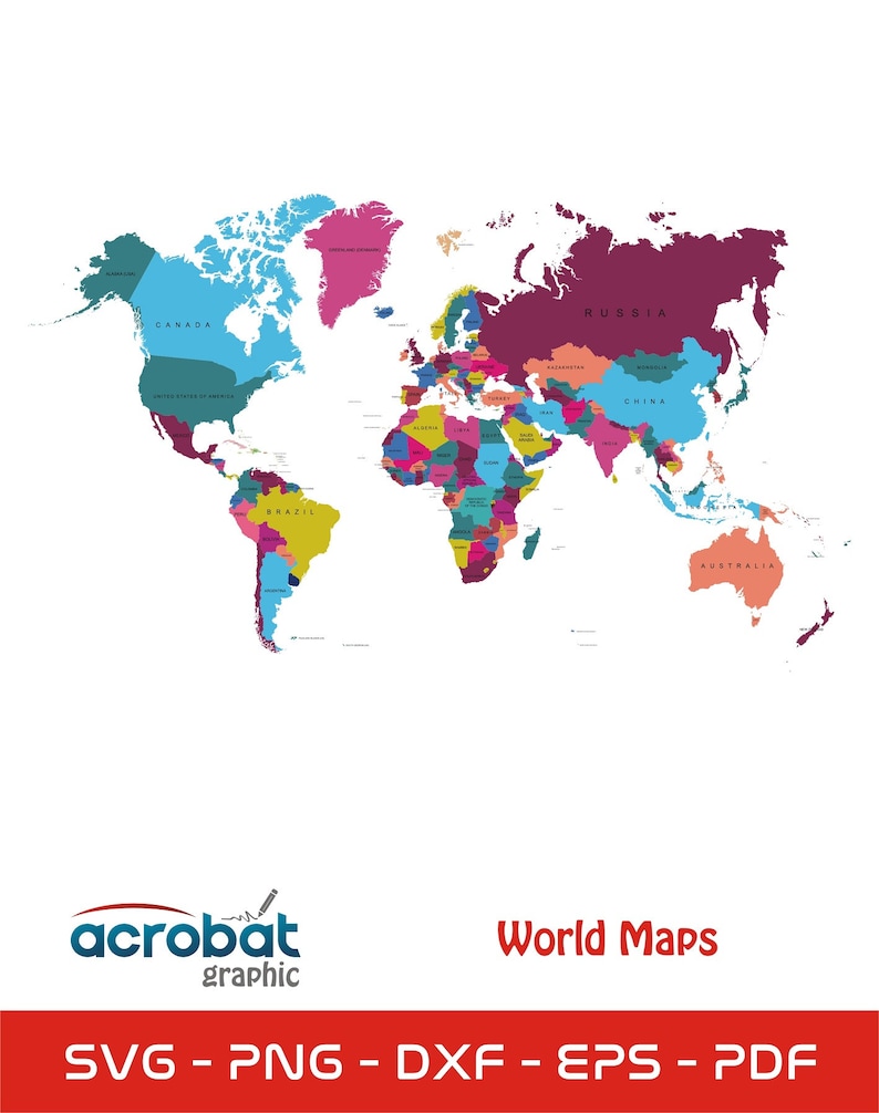 World Map SVG Bundle: Labeled & Blank Vector Maps (digital Download ...
