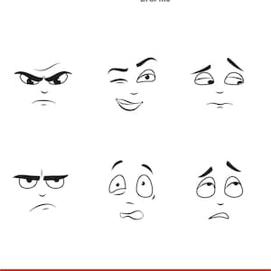 Paquete de imágenes prediseñadas SVG de rostros emocionales, conjunto de vectores de expresiones de dibujos animados, iconos de humor divertidos PNG DXF Eps PDF para corte láser Cricut