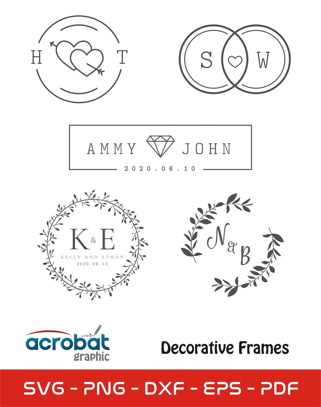 Decorative Frames Vector Cut File: Modern Monogram Designs (digital ...