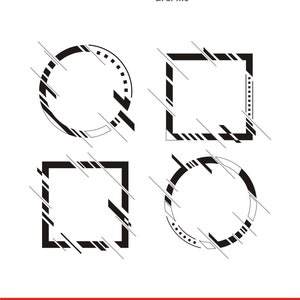 4 Modern Laser Cut Frame SVG Bundle, Futuristic Monogram Borders for Cricut, Square & Circle Frame Set, PNG PDF Dxf Eps Files