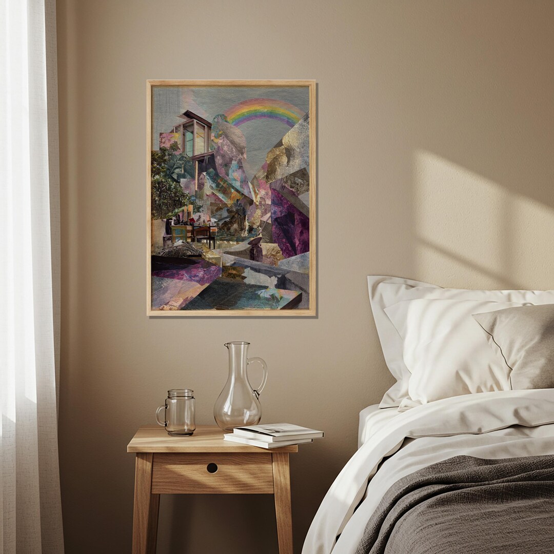 Abstract Collage Architecture Wooden Poster, Fragmented Crystal ...