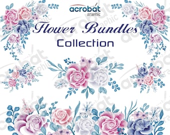 Watercolor Flower Clipart Bundle: Hand-Painted Floral PNG (Digital Download)