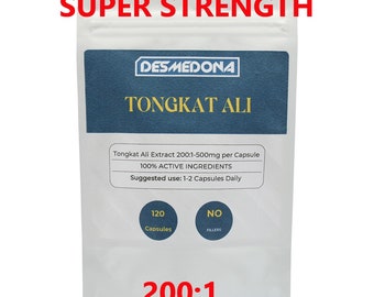 Tongkat Ali Cápsulas 500 mg Extracto 200:1, Long Jack, Extracto de alta resistencia