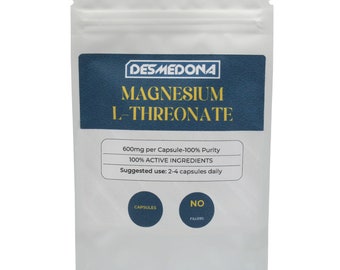 Pure 99,99% Magnesium L-Threonate 600mg Veg Capsules, Magnesium L-Threonate Capsules, Strength & Quality, Letterbox Friendly