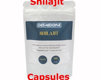 Cápsulas de Shilajit, extracto de 600 mg, alta potencia, 50 veces más fuerte, extracto puro de Shilajit del Himalaya, ácido fúlvico al 50 %, resultados de laboratorio en la foto