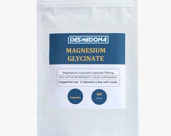 Magnesiumglycinaatcapsules 750 mg, HPMC veganistische capsules, meerdere vermeldingen, EU-verkoper, brievenbusvriendelijk