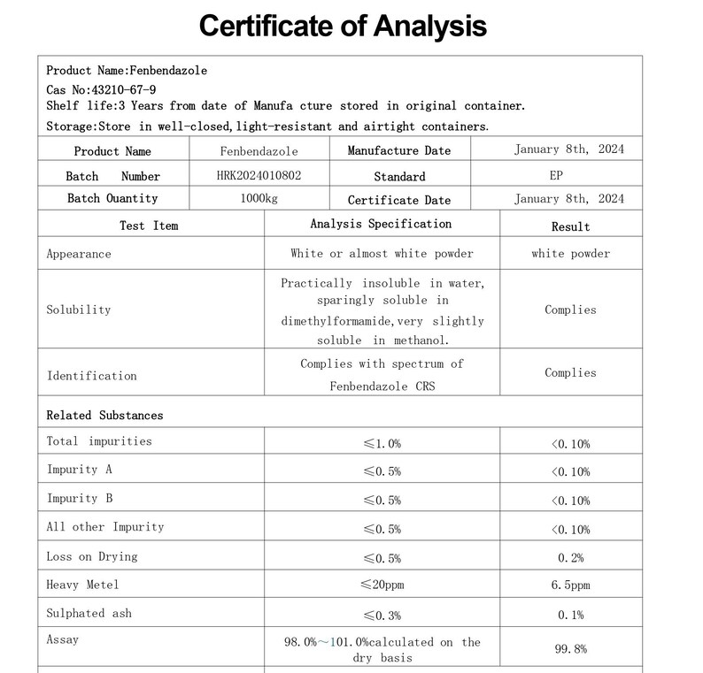 Pure 99,8% Fenbendazol-capsules 300 mg, EU-verkoper met meerdere vermeldingen afbeelding 2