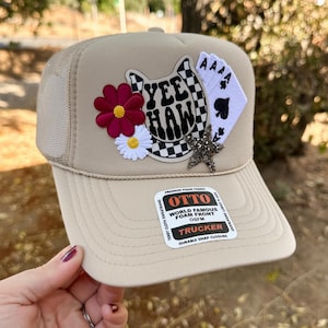 Khaki Yee-Haw Patch Trucker Hat | Western Patch Trucker Hat | Otto Snapback for Women