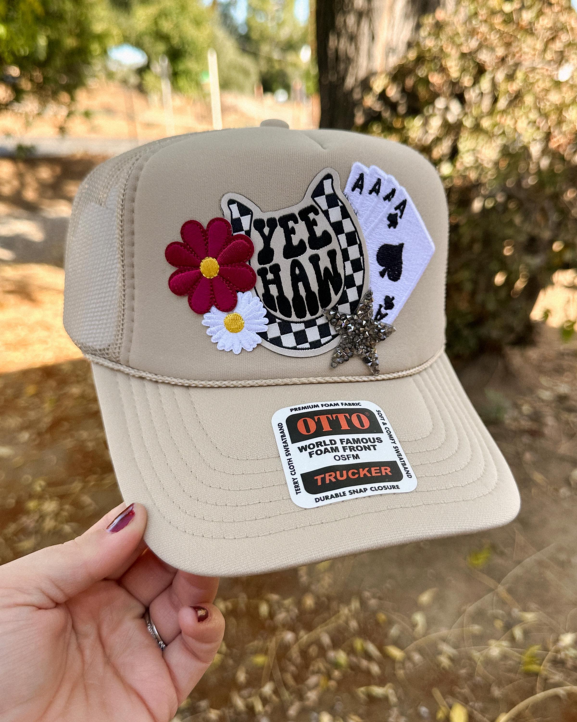 OTTO Beige Trucker Hat with Pink and Teal \