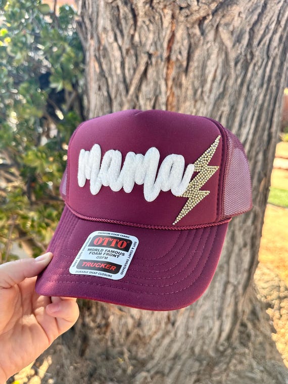 Mama Patch Trucker Hat With Gold Bling Lightening Bolt  display picture 1