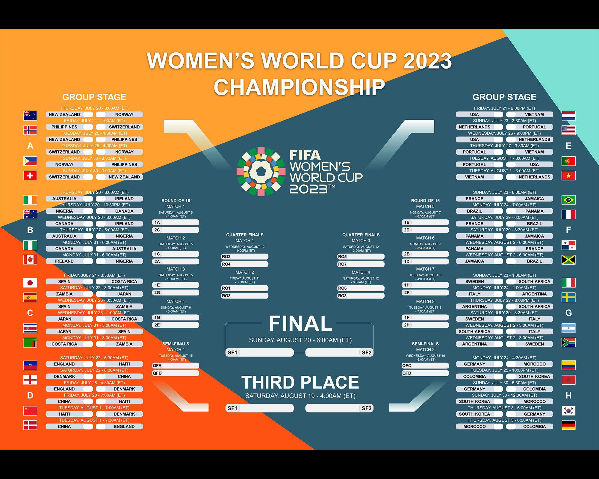 Fifa Women's World Cup 2023 Schedule FIFA World Cup 2023 Etsy Canada
