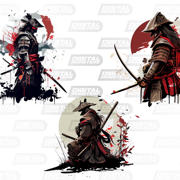 Samurai Warrior Canvas Print Wall art, Japanese Wall decor, Samurai Warrior With Sword Wall art, Samurai Warrior T-shirt art, Printable art