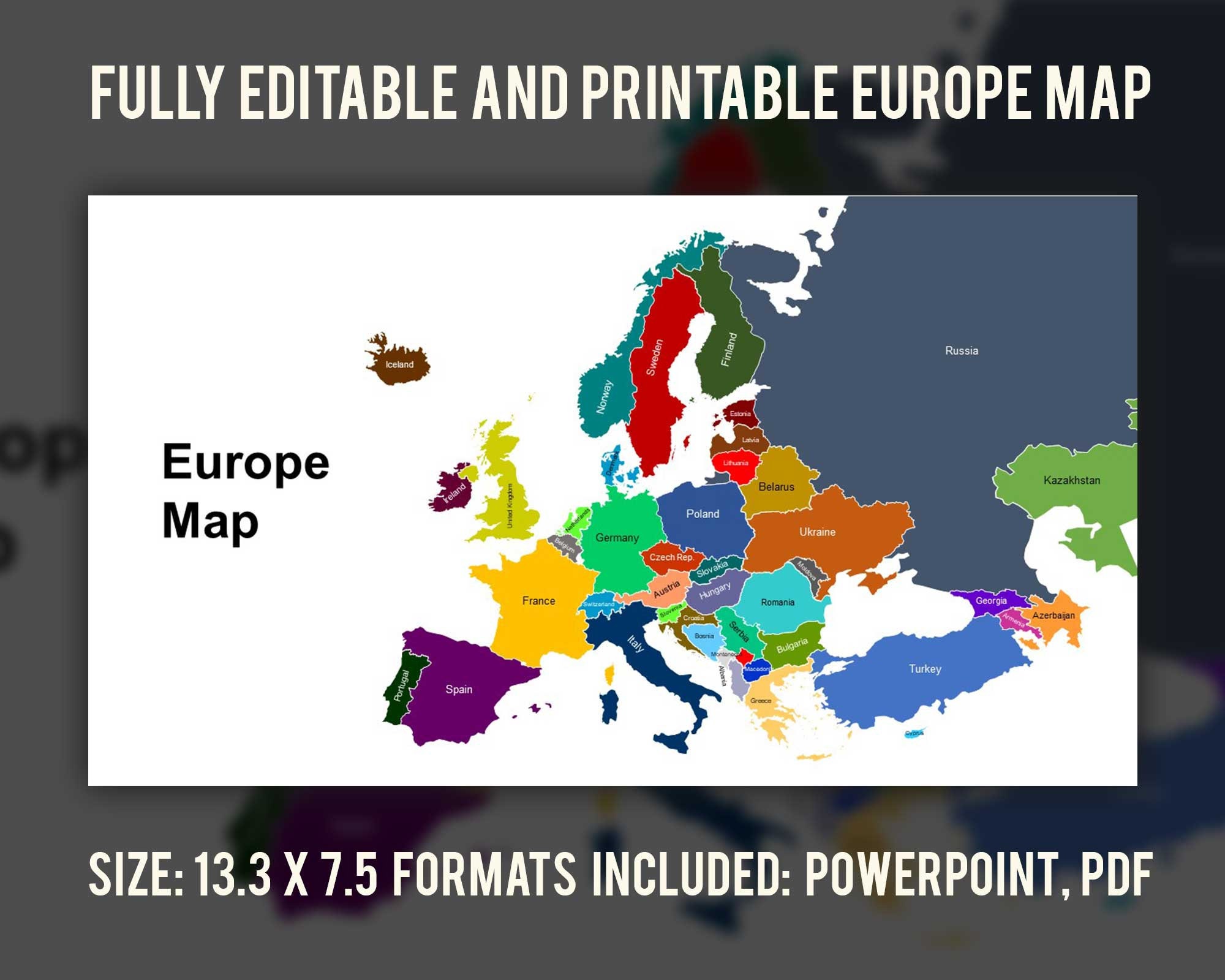 Printable Editable Europe Map Map Of Europe Wall Art Fully Editable Il Fullxfull.5071520679 353o