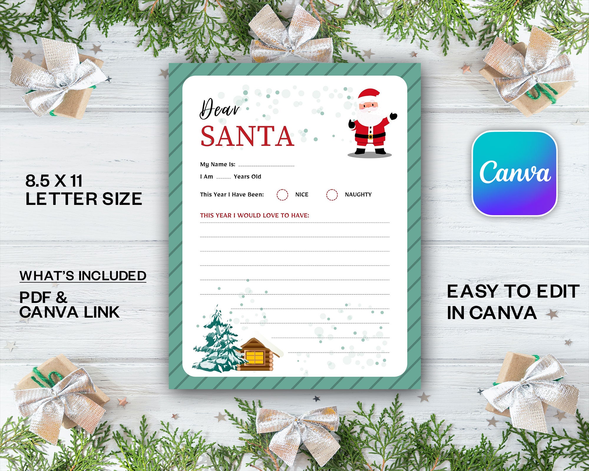 Letter to Santa Printable Canva Template Letter to Santa - Etsy