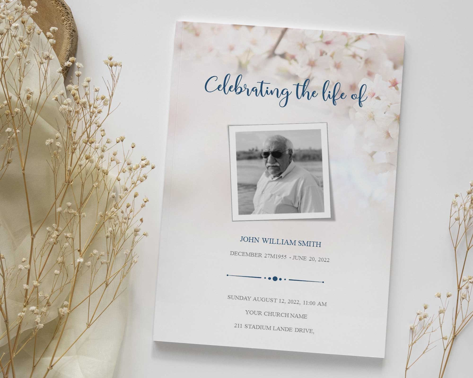 Template Celebration of Life Program Memorial Prayer Card Funeral