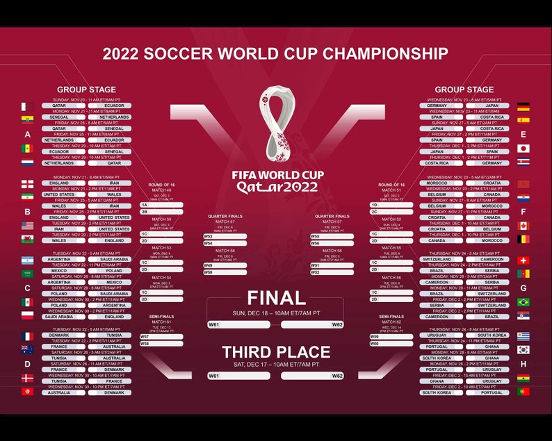 World Cup 2022 Schedule FIFA World Cup QATAR 2022 Schedule Etsy Canada